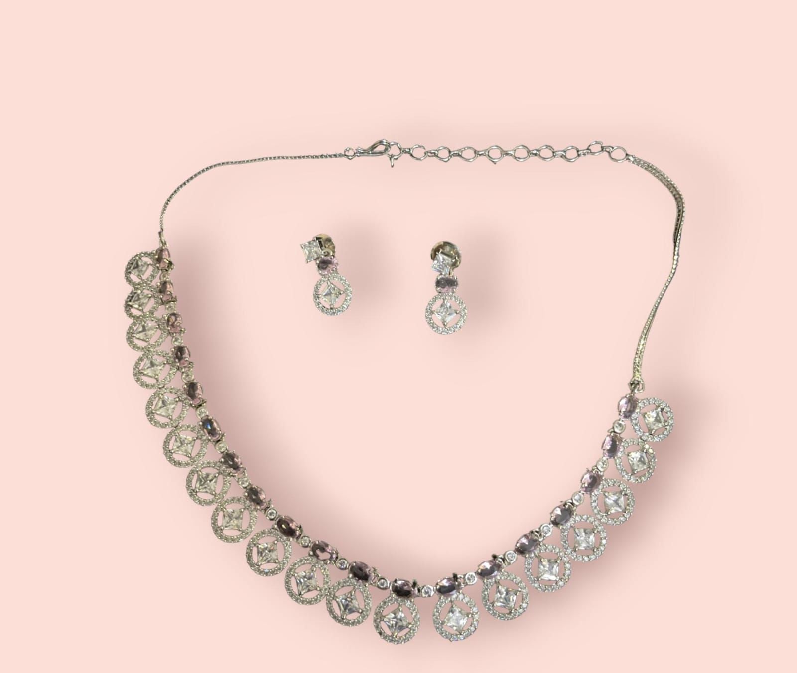 Silver plated necklace set with high quality zircon stones